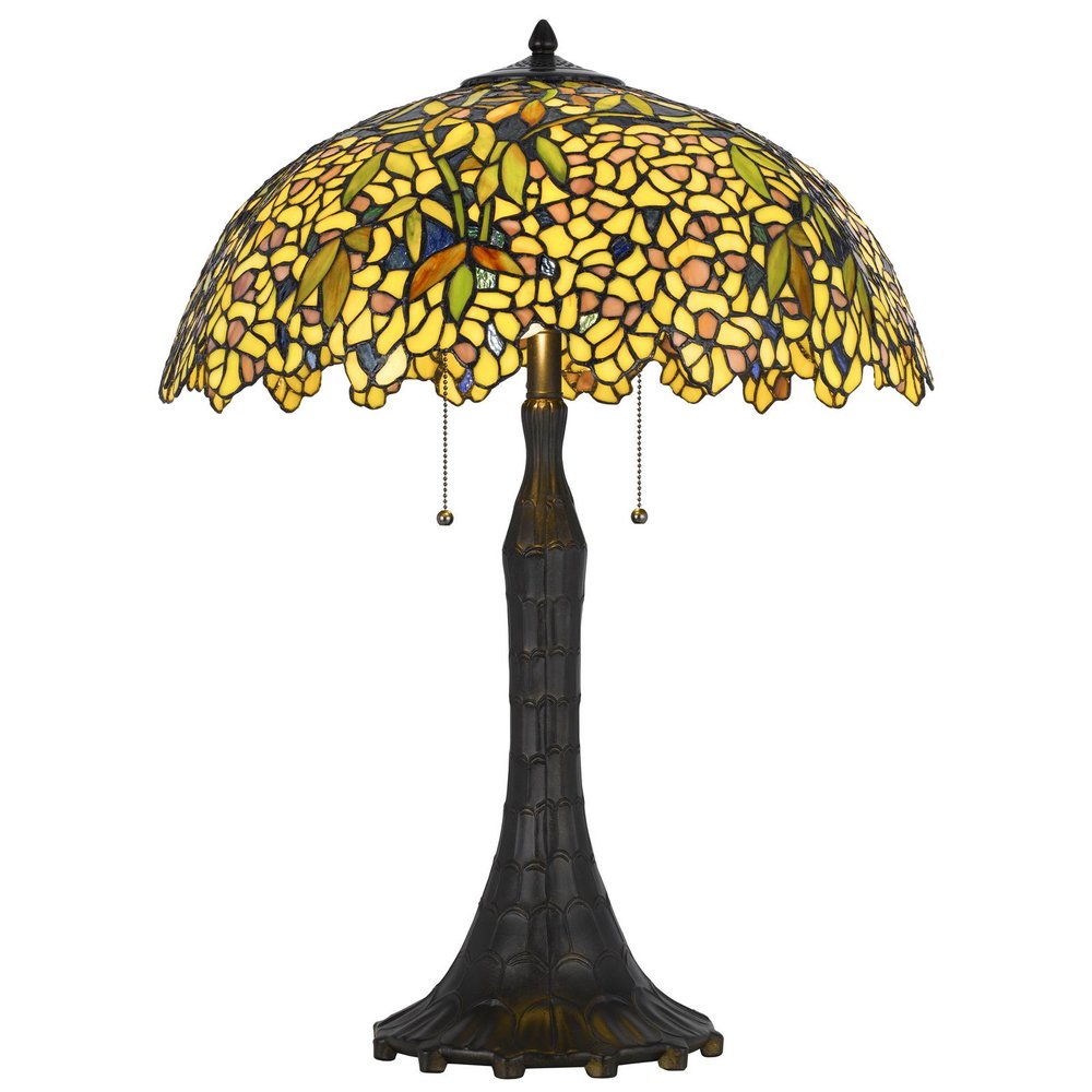 29" Bronze Abstract Two Light Round Tiffany Lamp With Dome Shade