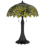 29" Bronze Abstract Two Light Round Tiffany Lamp With Dome Shade