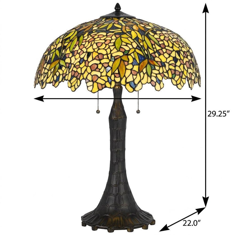 29" Bronze Abstract Two Light Round Tiffany Lamp With Dome Shade