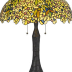 29" Bronze Abstract Two Light Round Tiffany Lamp With Dome Shade