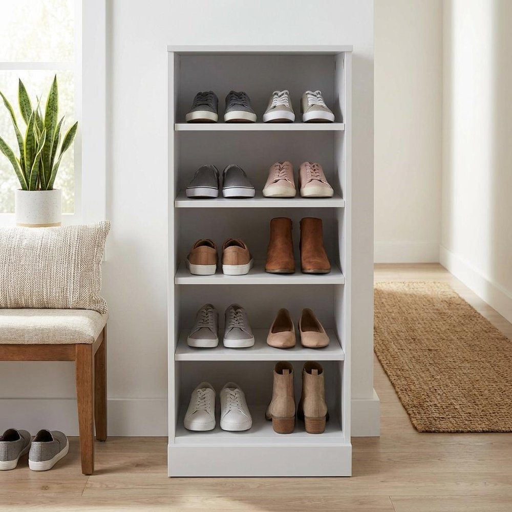 White Ten Pair Solid WoodShoe Storage Cabinet
