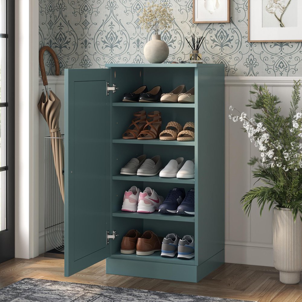 White Ten Pair Solid WoodShoe Storage Cabinet
