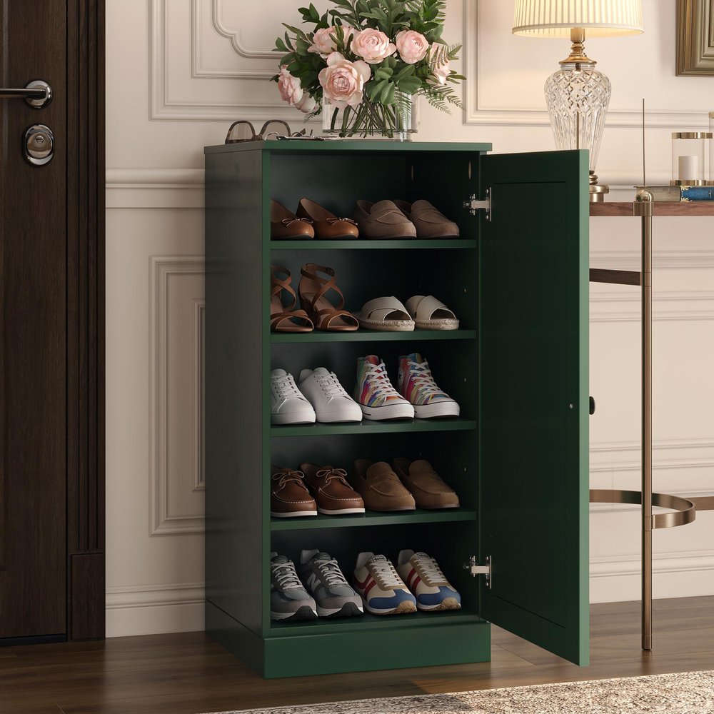 White Ten Pair Solid WoodShoe Storage Cabinet