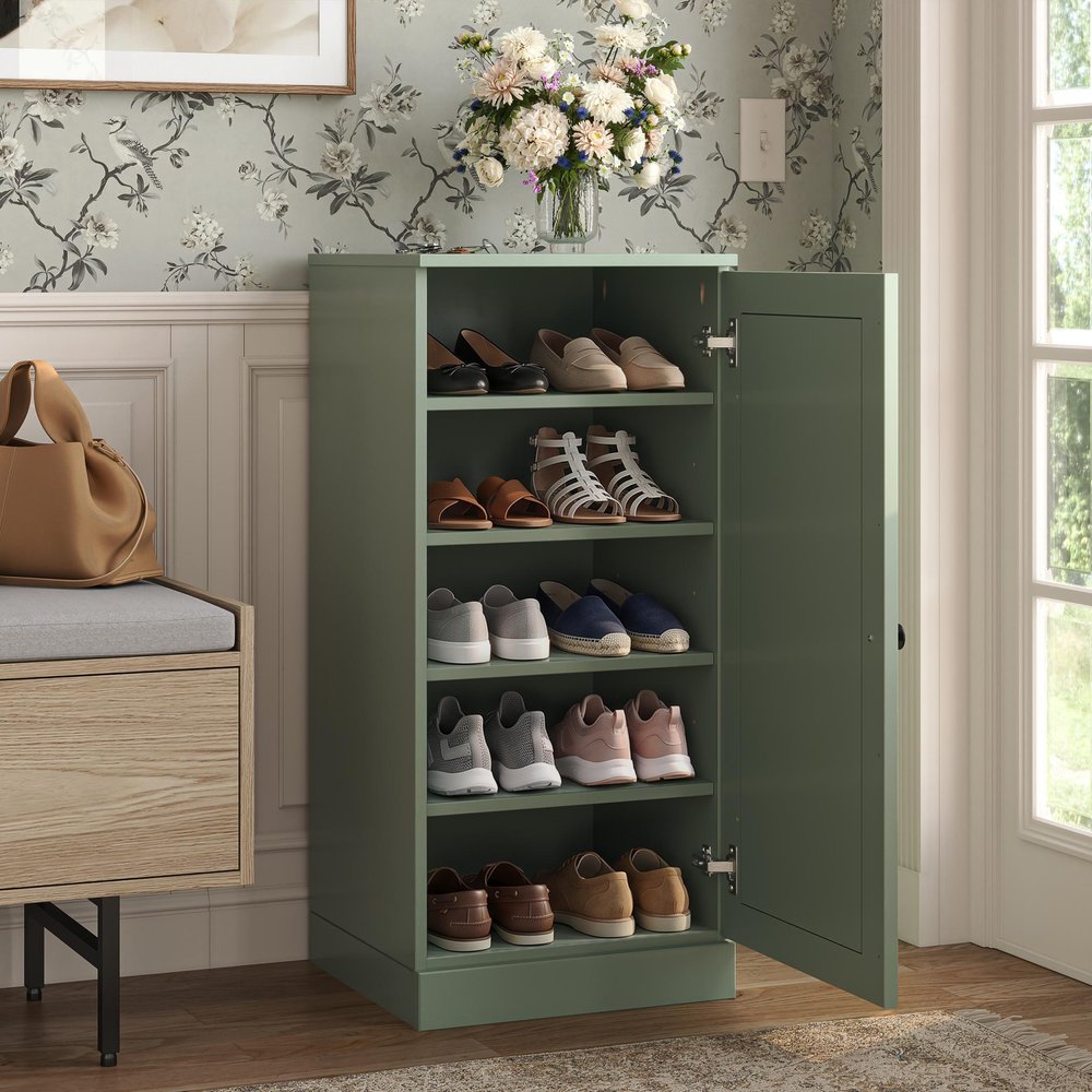 White Ten Pair Solid WoodShoe Storage Cabinet