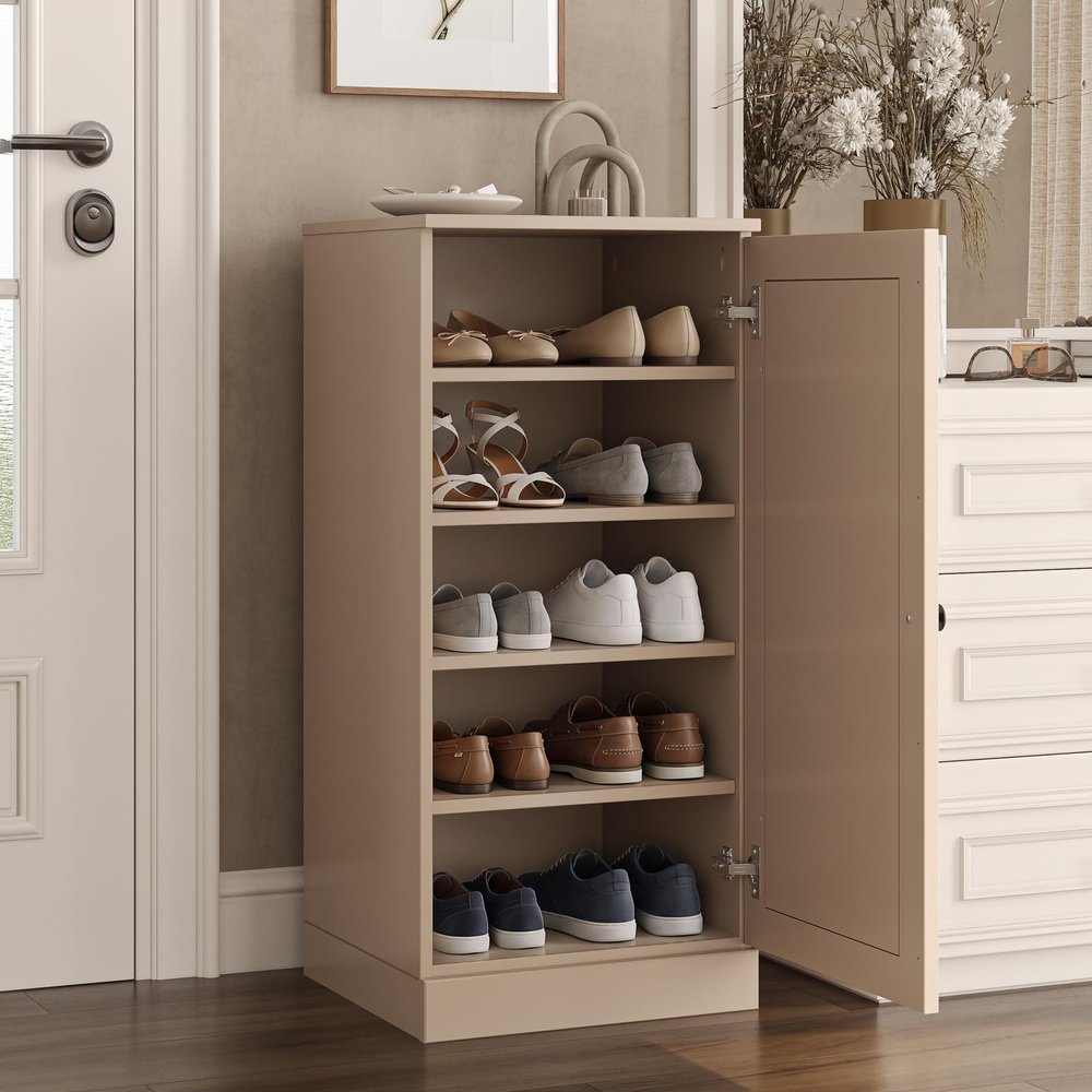 White Ten Pair Solid WoodShoe Storage Cabinet