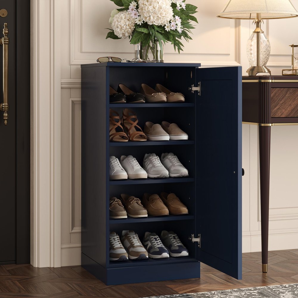 White Ten Pair Solid WoodShoe Storage Cabinet