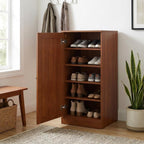 Coffee Ten Pair Solid WoodShoe Storage Cabinet