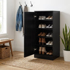 Black Ten Pair Solid WoodShoe Storage Cabinet