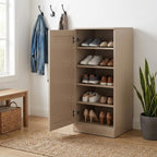 Beige Ten Pair Solid WoodShoe Storage Cabinet