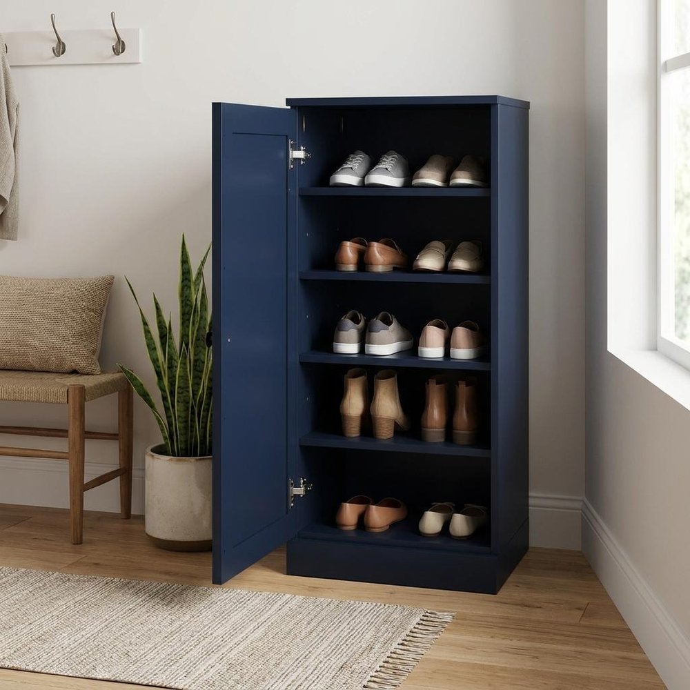 Navy Blue Ten Pair Solid WoodShoe Storage Cabinet