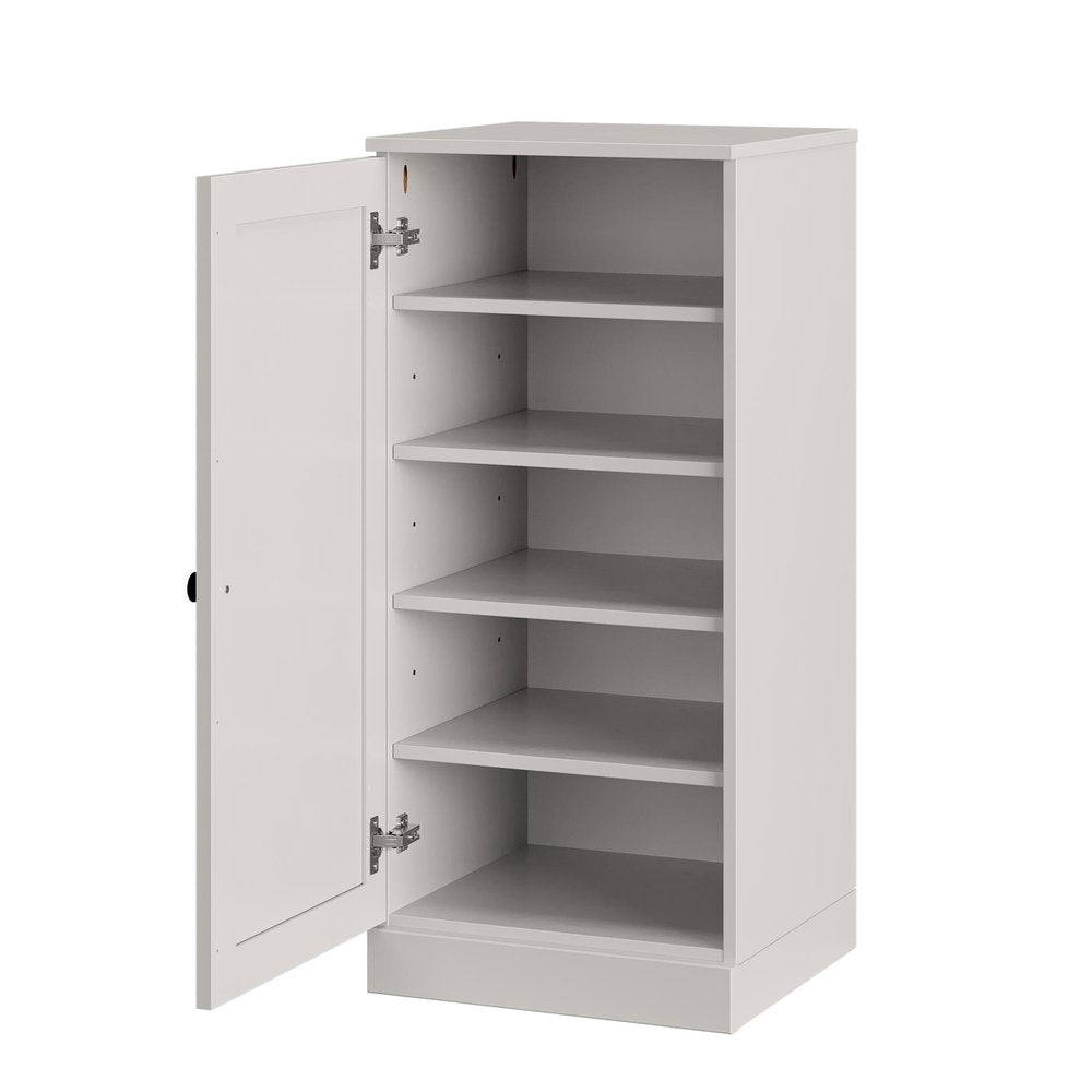 Off White Ten Pair Solid WoodShoe Storage Cabinet