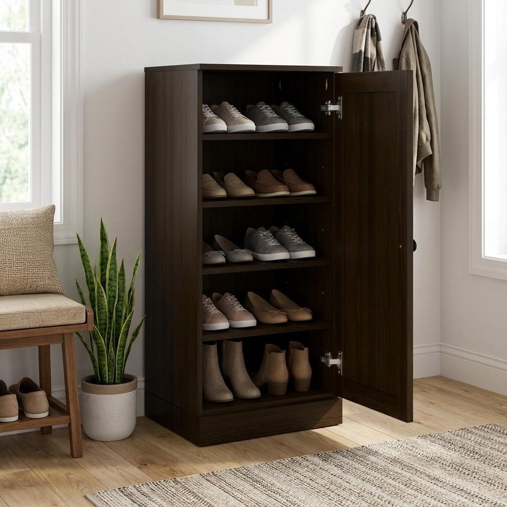 Espresso Ten Pair Solid WoodShoe Storage Cabinet