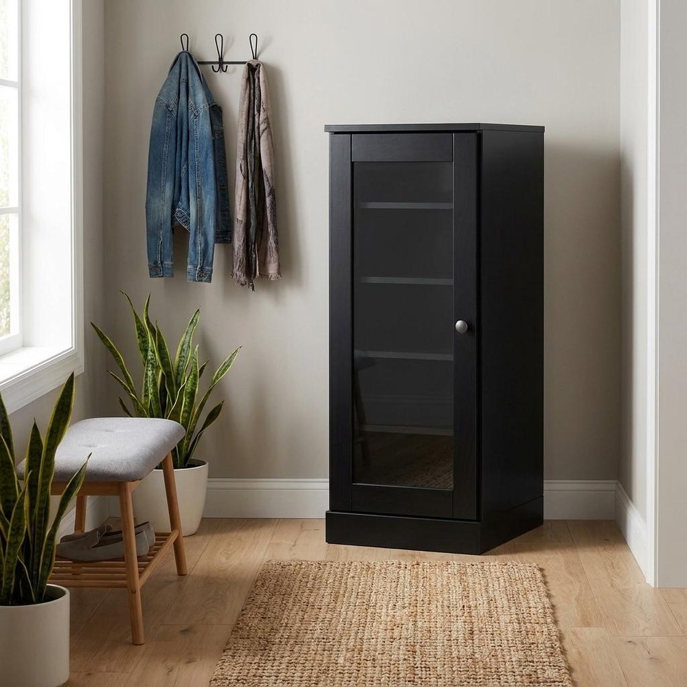 Black Ten Pair Solid WoodShoe Storage Cabinet