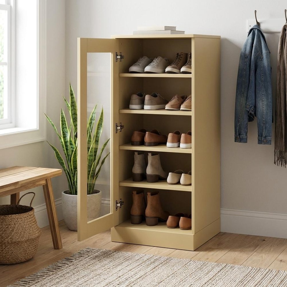 Yellow Ten Pair Solid WoodShoe Storage Cabinet