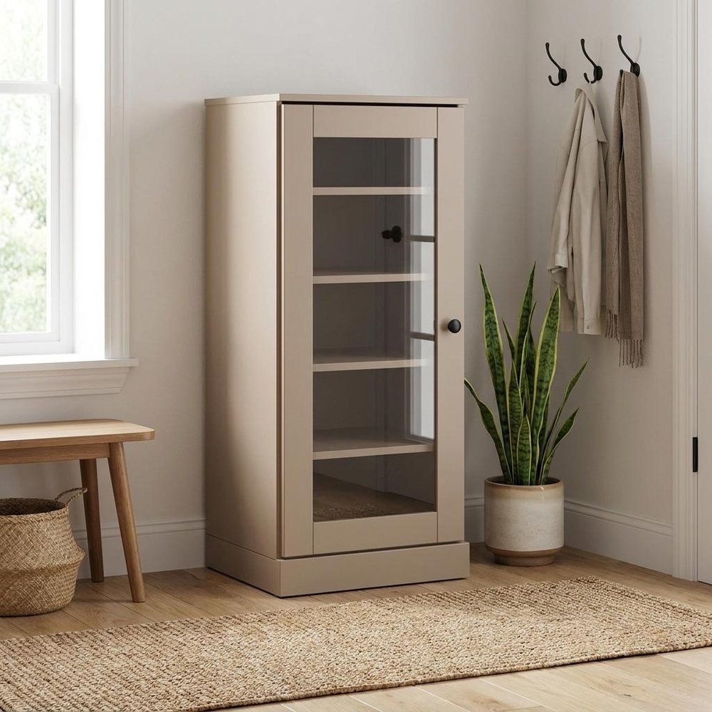 Beige Ten Pair Solid WoodShoe Storage Cabinet