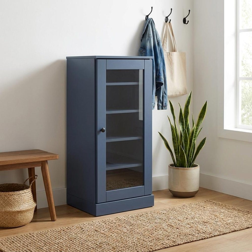 French Blue Ten Pair Solid WoodShoe Storage Cabinet