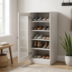 Off White Ten Pair Solid WoodShoe Storage Cabinet