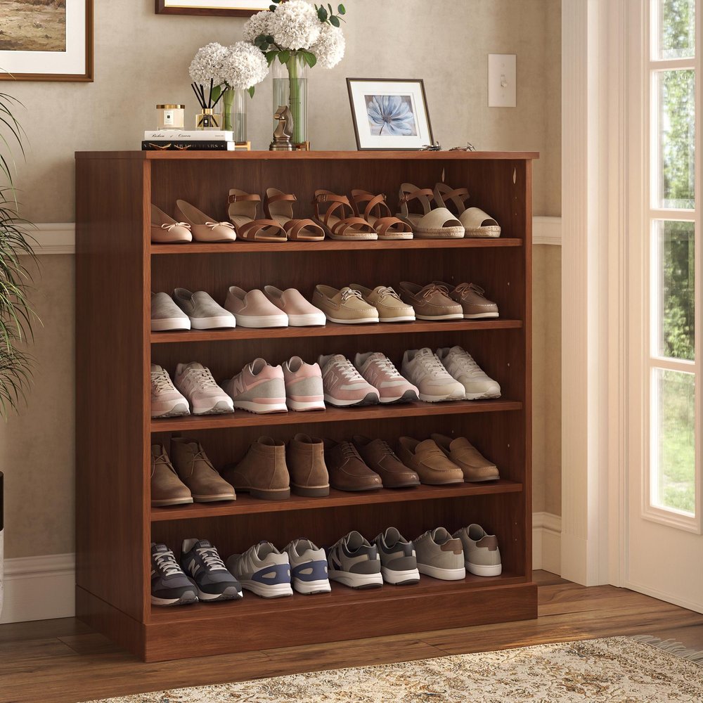 Coffee Twenty Pair Solid WoodShoe Storage Cabinet
