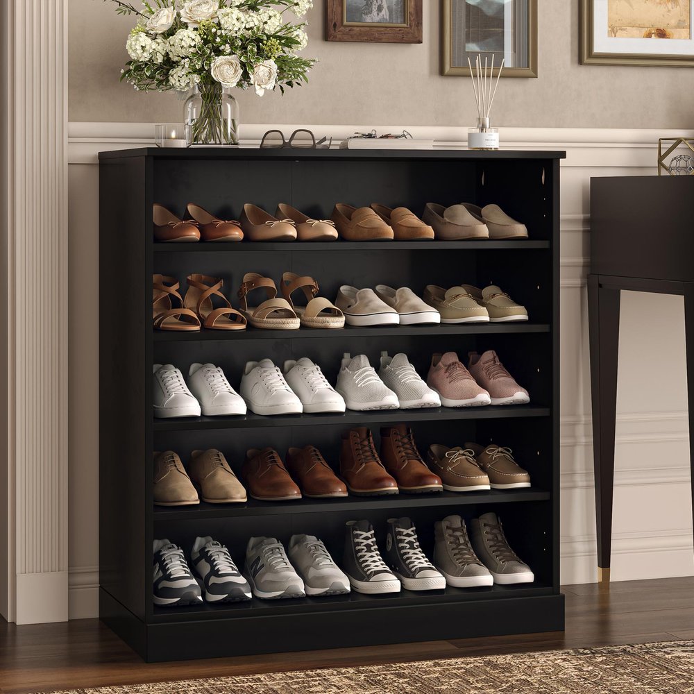 Black Twenty Pair Solid WoodShoe Storage Cabinet