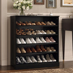 Black Twenty Pair Solid WoodShoe Storage Cabinet