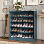 Teal Blue Twenty Pair Solid WoodShoe Storage Cabinet