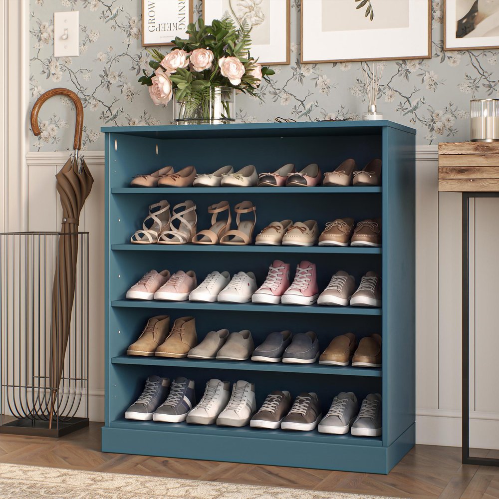 Teal Blue Twenty Pair Solid WoodShoe Storage Cabinet