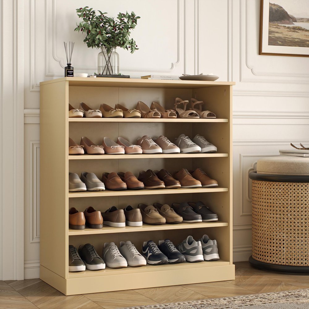 Yellow Twenty Pair Solid WoodShoe Storage Cabinet