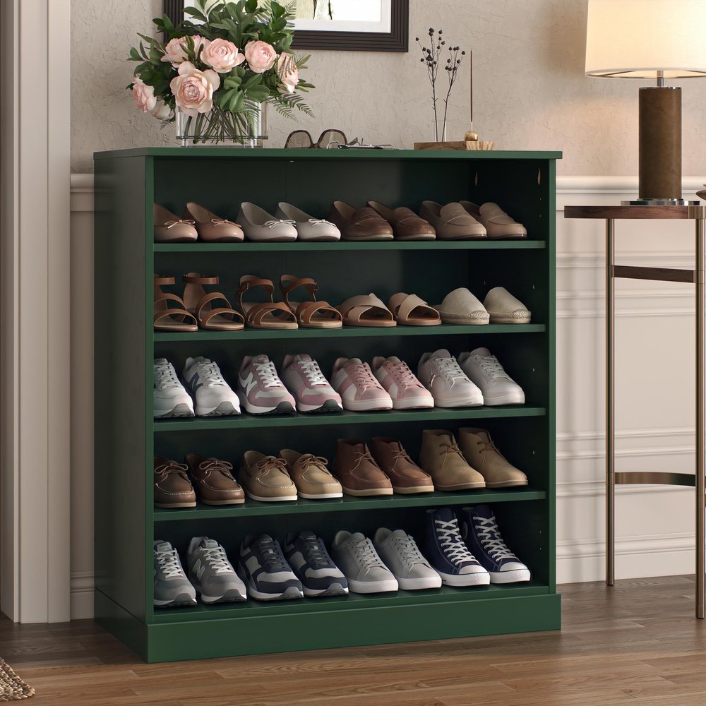 Green Twenty Pair Solid WoodShoe Storage Cabinet