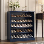 Navy Blue Twenty Pair Solid WoodShoe Storage Cabinet