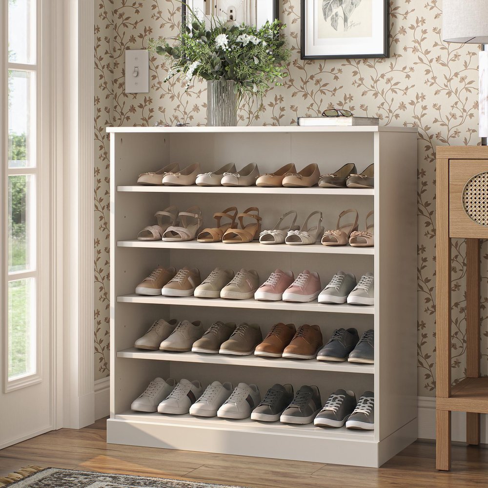 Off White Twenty Pair Solid WoodShoe Storage Cabinet