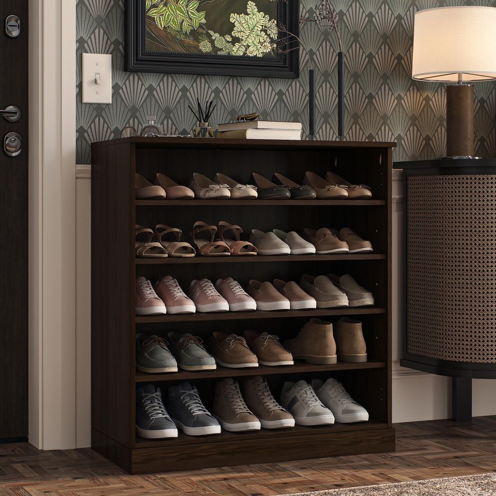 Espresso Twenty Pair Solid WoodShoe Storage Cabinet