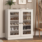White Twenty Pair Solid WoodShoe Storage Cabinet