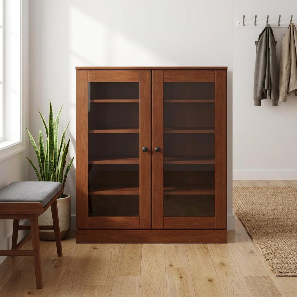 Coffee Twenty Pair Solid WoodShoe Storage Cabinet