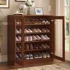 Coffee Twenty Pair Solid WoodShoe Storage Cabinet