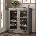 Gray Twenty Pair Solid WoodShoe Storage Cabinet