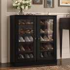 Black Twenty Pair Solid WoodShoe Storage Cabinet