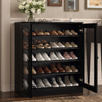 Black Twenty Pair Solid WoodShoe Storage Cabinet