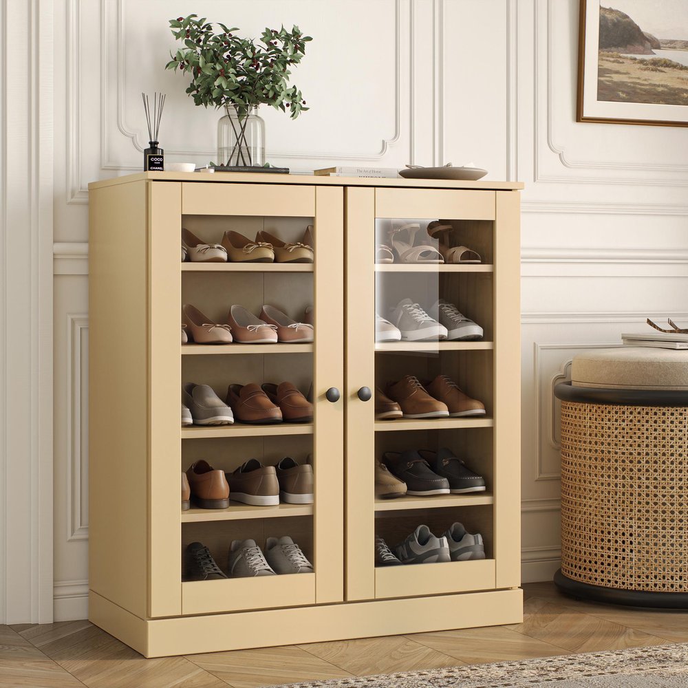 Yellow Twenty Pair Solid WoodShoe Storage Cabinet