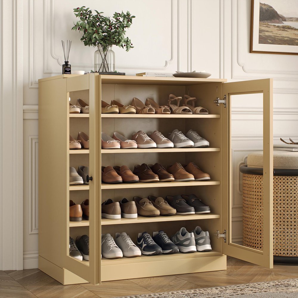 Yellow Twenty Pair Solid WoodShoe Storage Cabinet