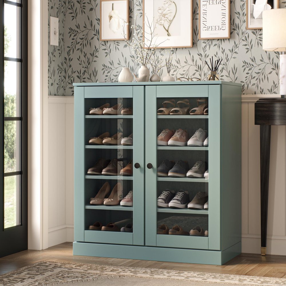 Aqua Twenty Pair Solid WoodShoe Storage Cabinet
