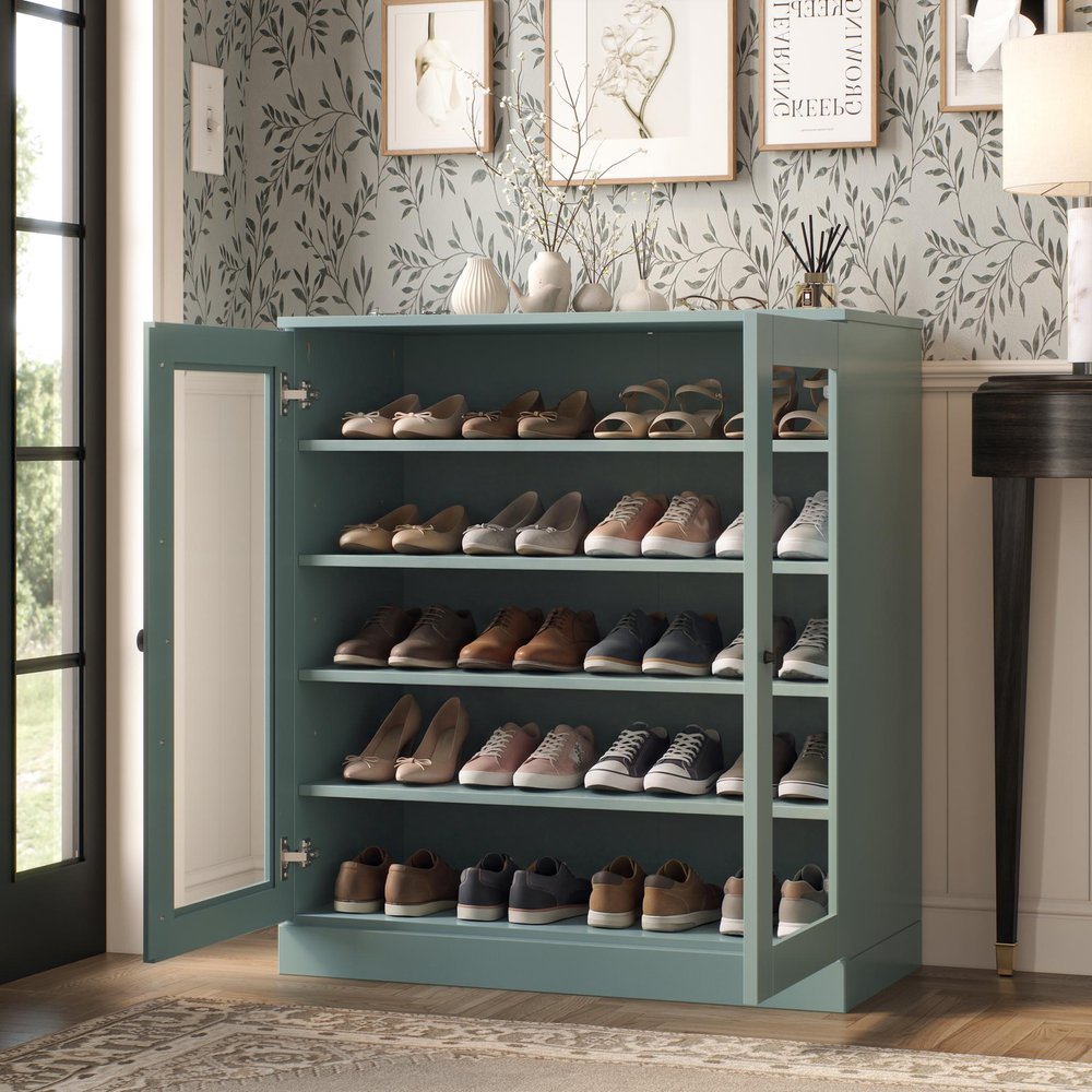Aqua Twenty Pair Solid WoodShoe Storage Cabinet