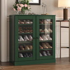 Green Twenty Pair Solid WoodShoe Storage Cabinet