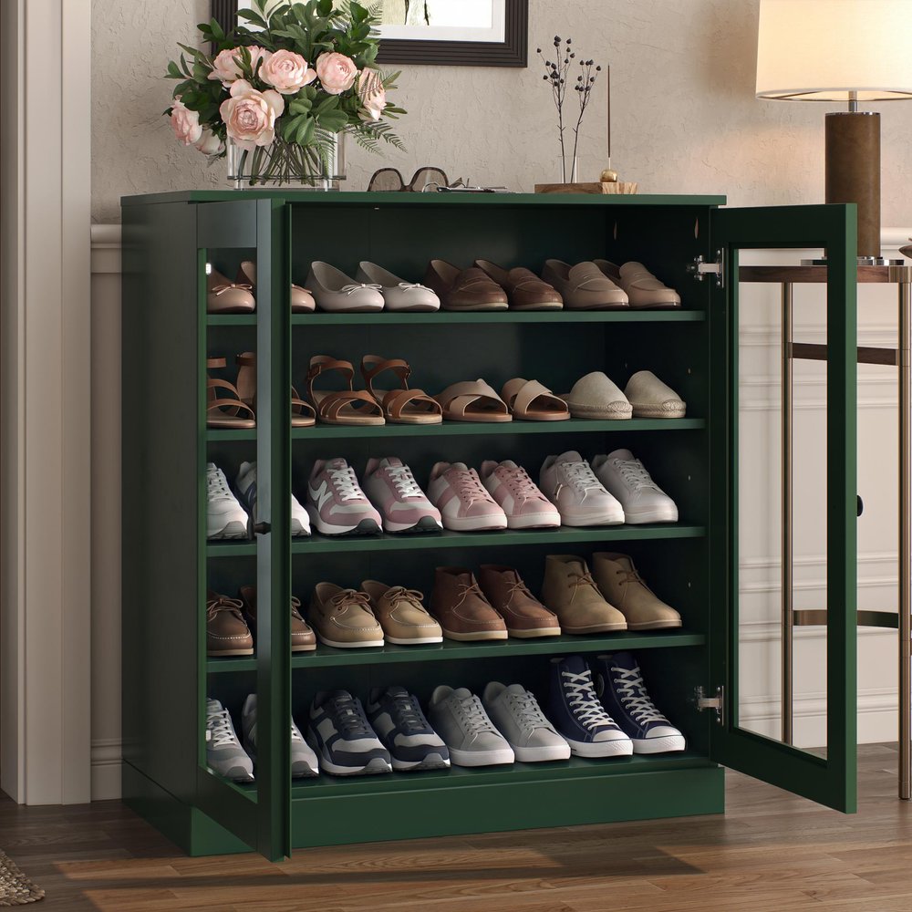 Green Twenty Pair Solid WoodShoe Storage Cabinet