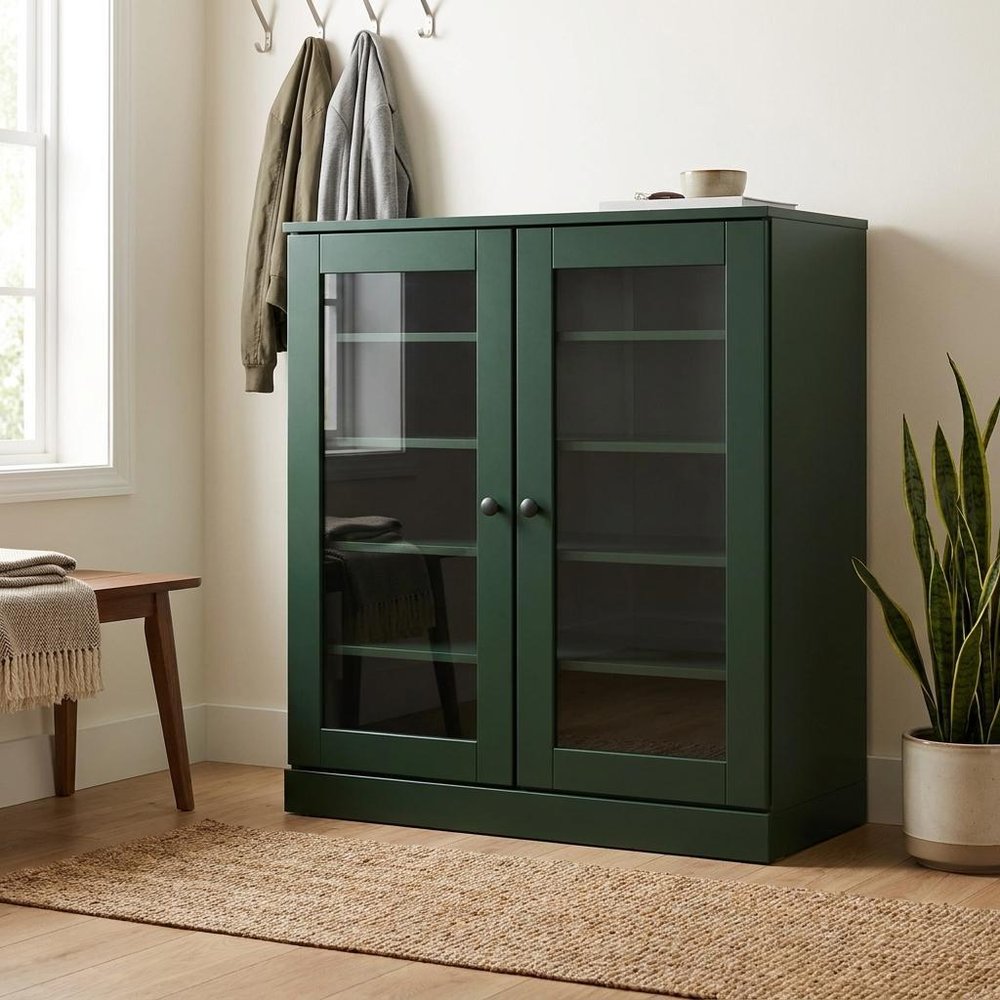 Green Twenty Pair Solid WoodShoe Storage Cabinet