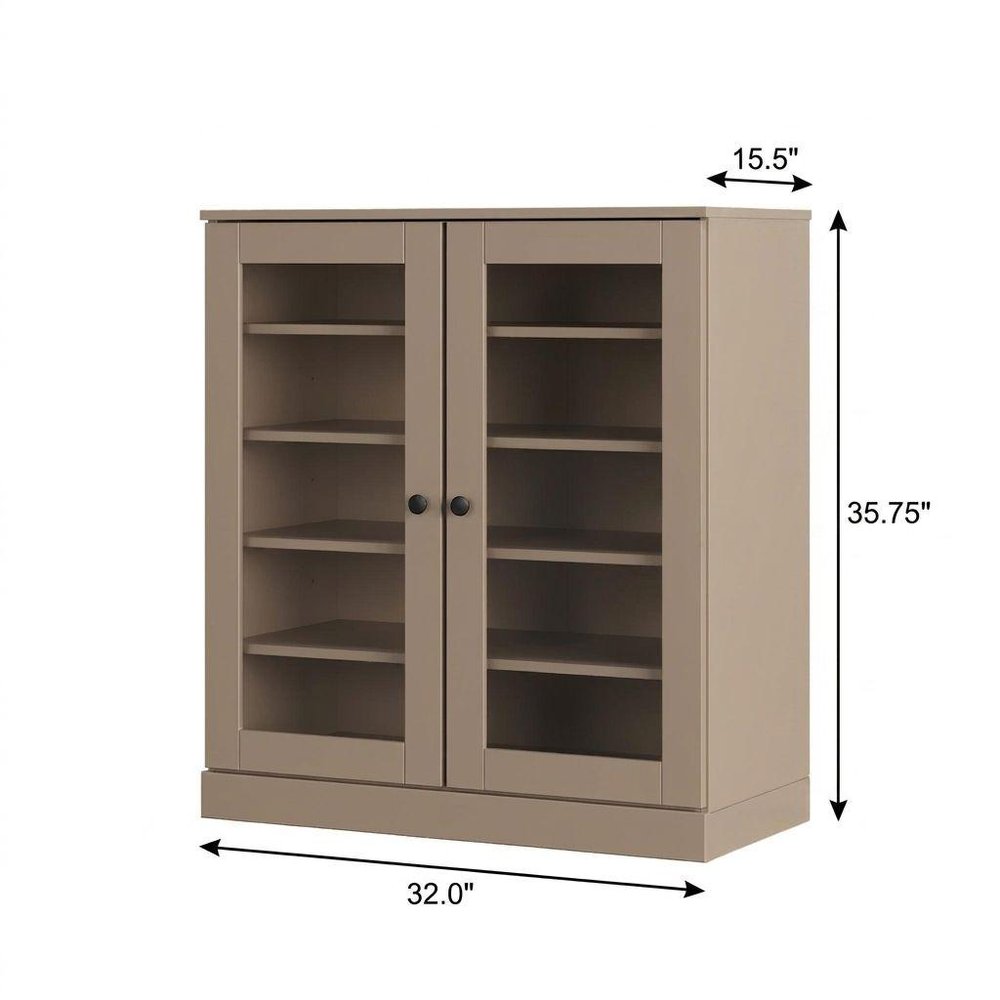 Beige Twenty Pair Solid WoodShoe Storage Cabinet