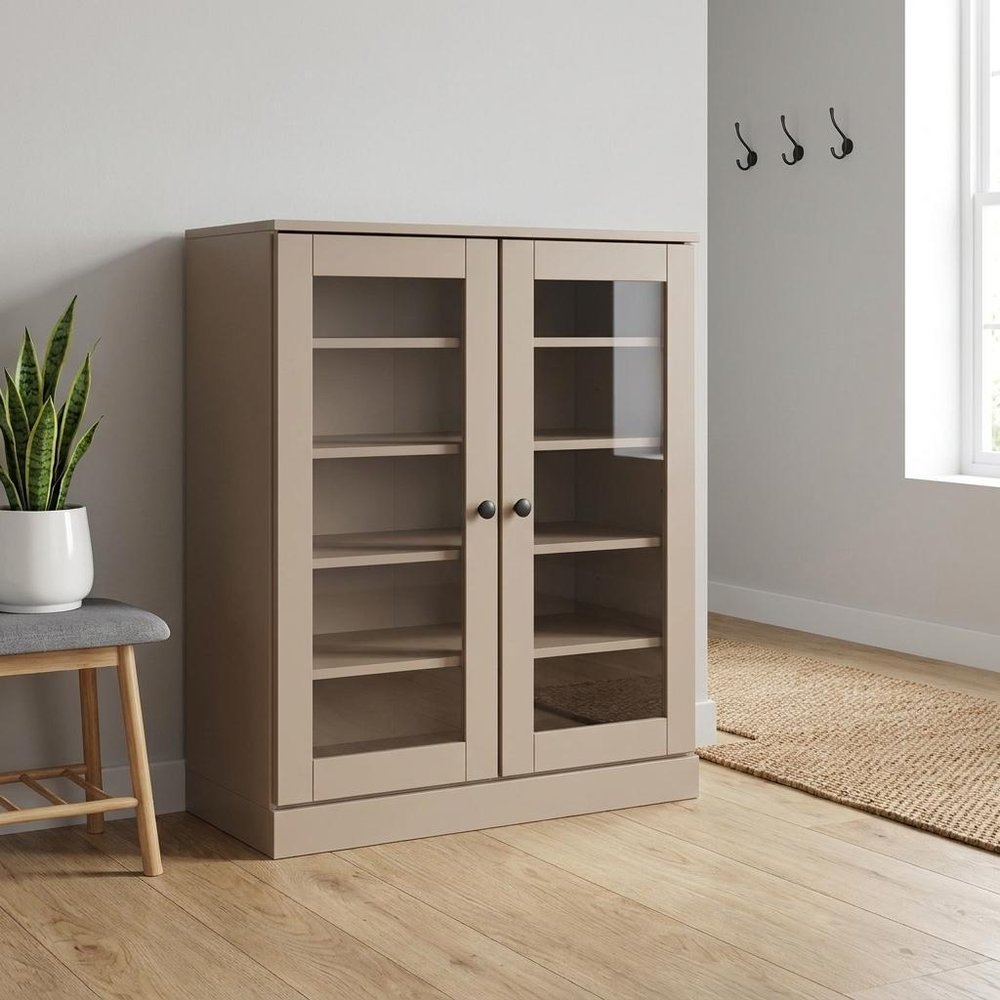 Beige Twenty Pair Solid WoodShoe Storage Cabinet
