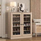 Beige Twenty Pair Solid WoodShoe Storage Cabinet