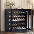 Navy Blue Twenty Pair Solid WoodShoe Storage Cabinet