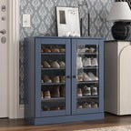 French Blue Twenty Pair Solid WoodShoe Storage Cabinet