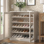 Off White Twenty Pair Solid WoodShoe Storage Cabinet